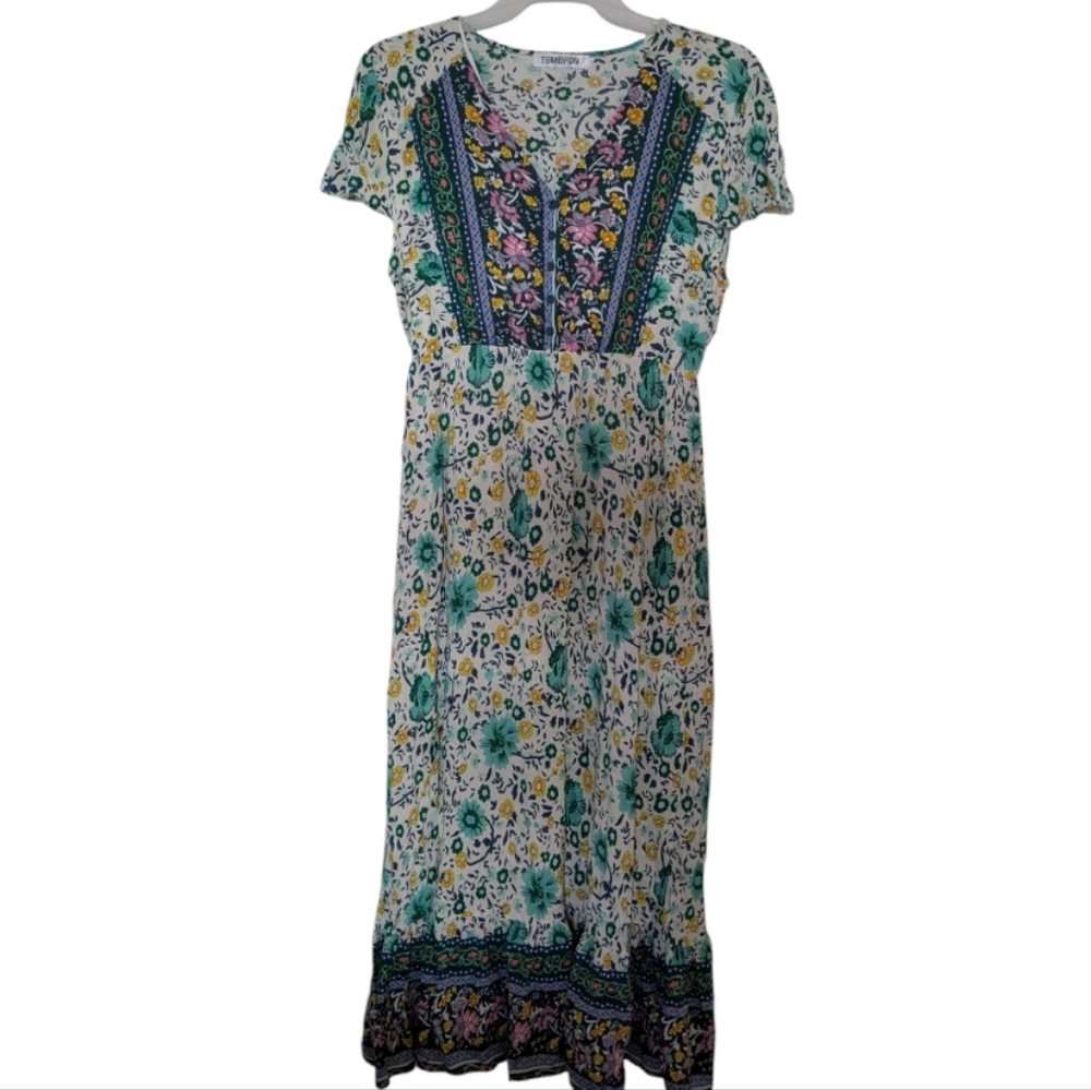 TEMOFON Women's Summer Bohemian  Maxi Dress  Floral Print Size XXL